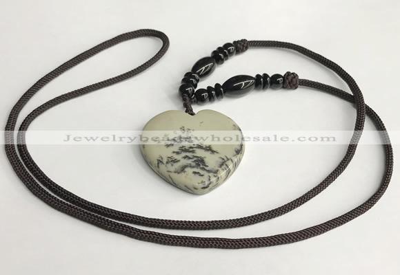 NGP5630 Jasper heart pendant with nylon cord necklace