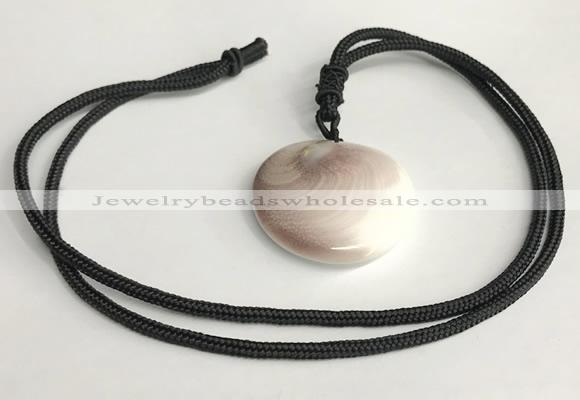 NGP5637 Shell flat round pendant with nylon cord necklace