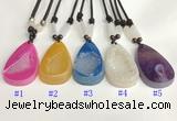 NGP5650 Agate flat teardrop pendant with nylon cord necklace