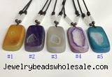 NGP5652 Agate rectangle pendant with nylon cord necklace