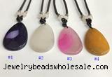 NGP5655 Agate flat teardrop pendant with nylon cord necklace