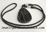 NGP5675 Agate flat teardrop pendant with nylon cord necklace