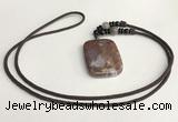 NGP5696 Agate rectangle pendant with nylon cord necklace