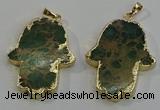 NGP6032 22*40mm - 25*45mm hamsahand sea sediment jasper pendants