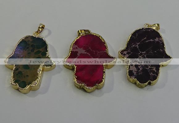 NGP6034 22*40mm - 25*45mm hamsahand sea sediment jasper pendants