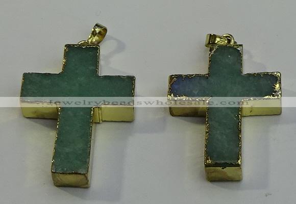 NGP6037 30*40mm - 35*45mm cross green aventurine pendants