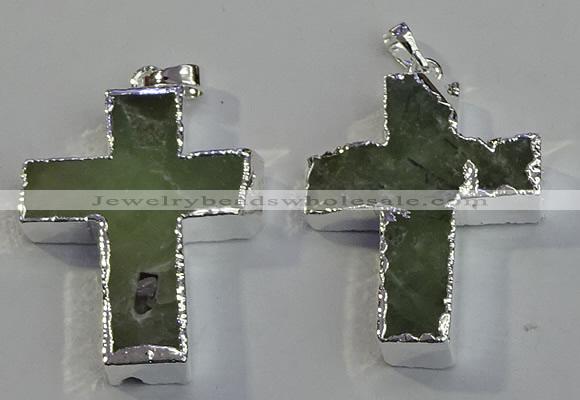 NGP6046 30*40mm - 35*45mm cross green rutilated quartz pendants