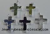 NGP6051 30*40mm - 35*45mm cross mixed gemstone pendants