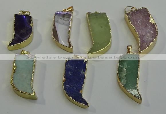 NGP6060 15*40mm - 18*45mm horn mixed gemstone pendants