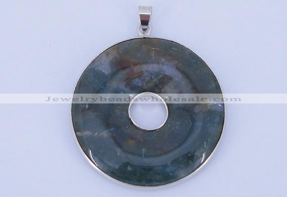 NGP616 5pcs 6*41mm moss agate with brass setting donut pendants