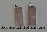 NGP6181 14*30mm - 15*38mm faceted rectangle rose quartz pendants