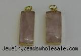 NGP6199 14*30mm - 15*38mm faceted rectangle rose quartz pendants