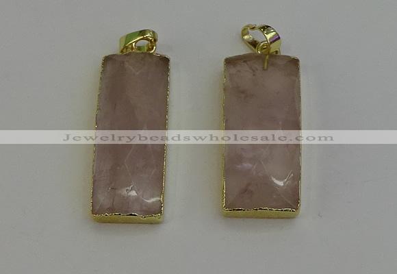 NGP6199 14*30mm - 15*38mm faceted rectangle rose quartz pendants