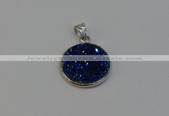 NGP6265 20mm flat round plated druzy agate pendants wholesale