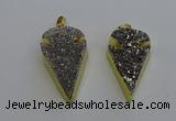 NGP6375 23*42mm - 25*45mm arrowhead plated druzy agate pendants