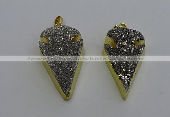 NGP6375 23*42mm - 25*45mm arrowhead plated druzy agate pendants