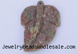 NGP639 5pcs 5*38*52mm leaf Chinese unakite gemstone pendants