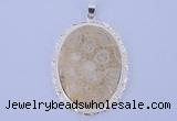 NGP647 5pcs 37*50mm oval chrysanthemum stone with brass pendants