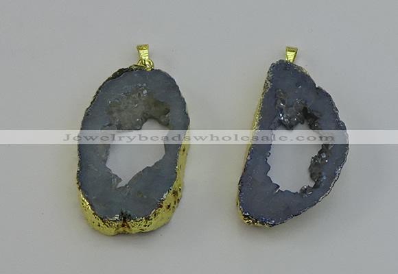 NGP6504 30*40mm - 35*45mm freeform plated druzy agate pendants