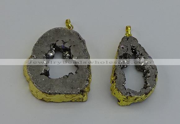 NGP6506 30*40mm - 35*45mm freeform plated druzy agate pendants