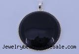 NGP651 5pcs 6*33mm flat round black obsidian with brass gemstone pendants