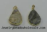 NGP6550 25*35mm - 25*40mm teardrop plated druzy agate pendants