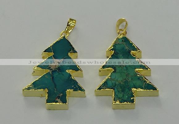 NGP6578 30*40mm - 32*40mm Christmas tree sea sediment jasper pendants