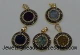 NGP6590 22mm - 22mm coin plated druzy agate gemstone pendants