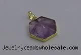 NGP6805 24*25mm hexagon light amethyst gemstone pendants wholesale