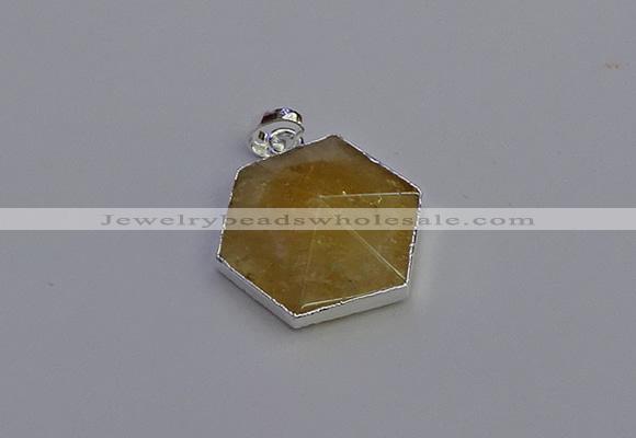 NGP6823 24*25mm hexagon citrine gemstone pendants wholesale