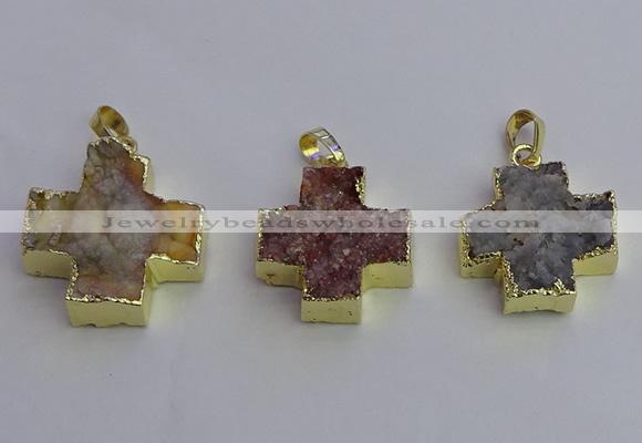 NGP6841 22*22mm - 24*24mm cross druzy agate pendants wholesale