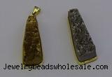 NGP6932 10*30mm - 12*35mm trapezoid plated druzy quartz pendants