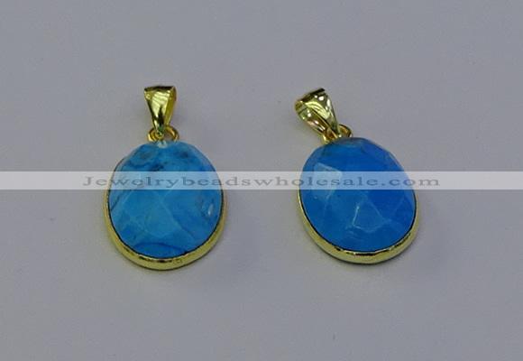 NGP6951 15*20mm faceted oval white howlite turquoise pendants