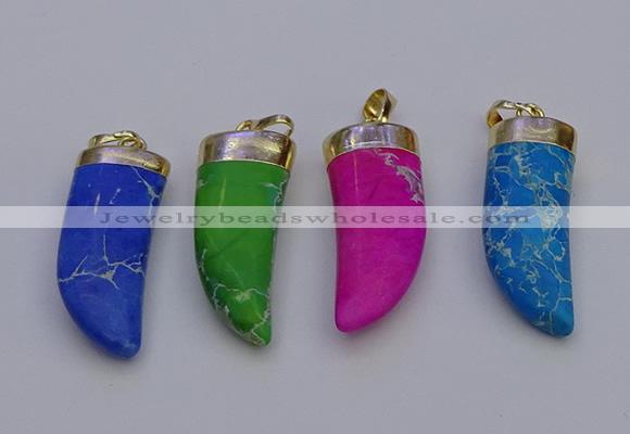 NGP7029 12*35mm - 14*40mm horn white howlite turquoise pendants