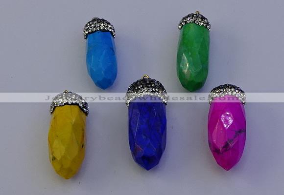 NGP7086 12*30mm - 15*35mm faceted bullet white howlite turquoise pendants