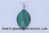 NGP711 15*28mm marquise natural malachite with sterling silver pendant