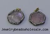 NGP7111 30*30mm hexagon rose quartz pendants wholesale