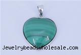 NGP713 19*22mm heart natural malachite with sterling silver pendant