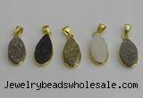 NGP7183 10*20mm flat teardrop plated druzy quartz pendants