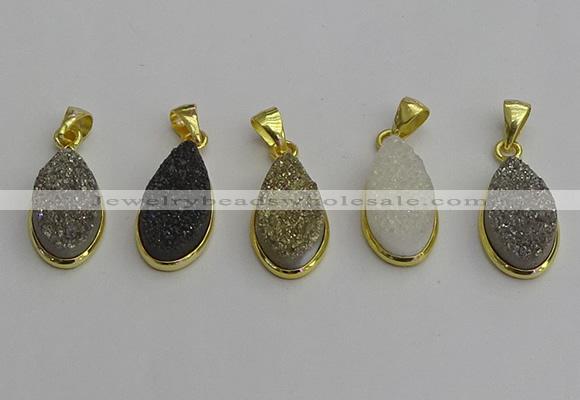 NGP7183 10*20mm flat teardrop plated druzy quartz pendants