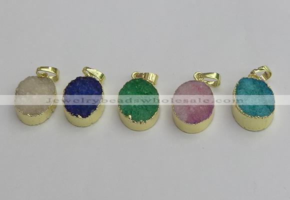 NGP7203 15*20mm oval druzy quartz pendants wholesale