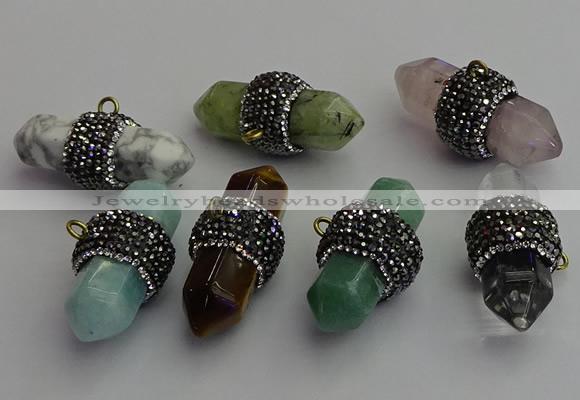 NGP7220 15*40mm sticks mixed gemstone pendants wholesale