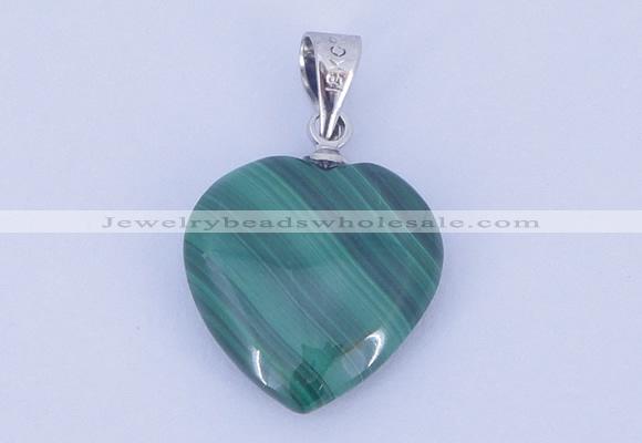 NGP727 15*15mm heart natural malachite with 18KGP gemstone pendant