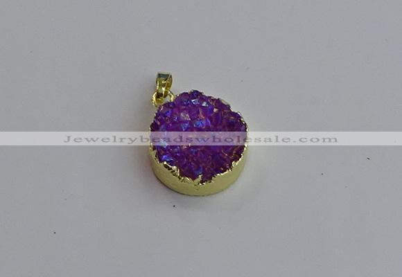 NGP7458 20mm coin plated druzy agate gemstone pendants