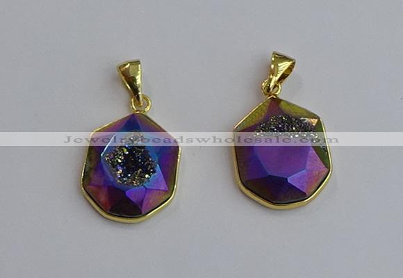 NGP7466 16*18mm freeform plated druzy agate gemstone pendants