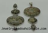 NGP8018 50*82mm - 52*86mm grey picture jasper pendant set jewelry