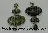 NGP8022 50*82mm - 52*86mm green silver line jasper pendant set jewelry