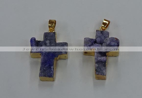 NGP8534 22*30mm - 25*35mm cross druzy agate pendants wholesale