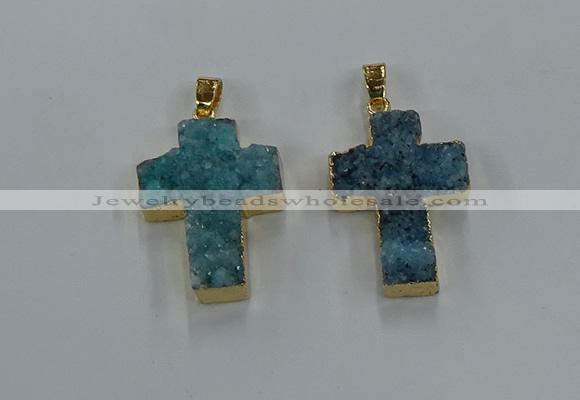 NGP8537 22*30mm - 25*35mm cross druzy agate pendants wholesale