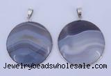 NGP936 5PCS 40mm flat round agate gemstone pendants with brass setting